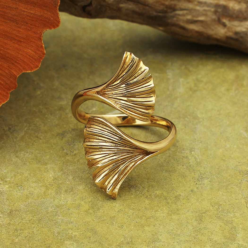 Nina Designs - Wholesale Cocktail/Statement Ring - Sterling Silver or Bronze Adjustable Ginkgo Leaf Ring1