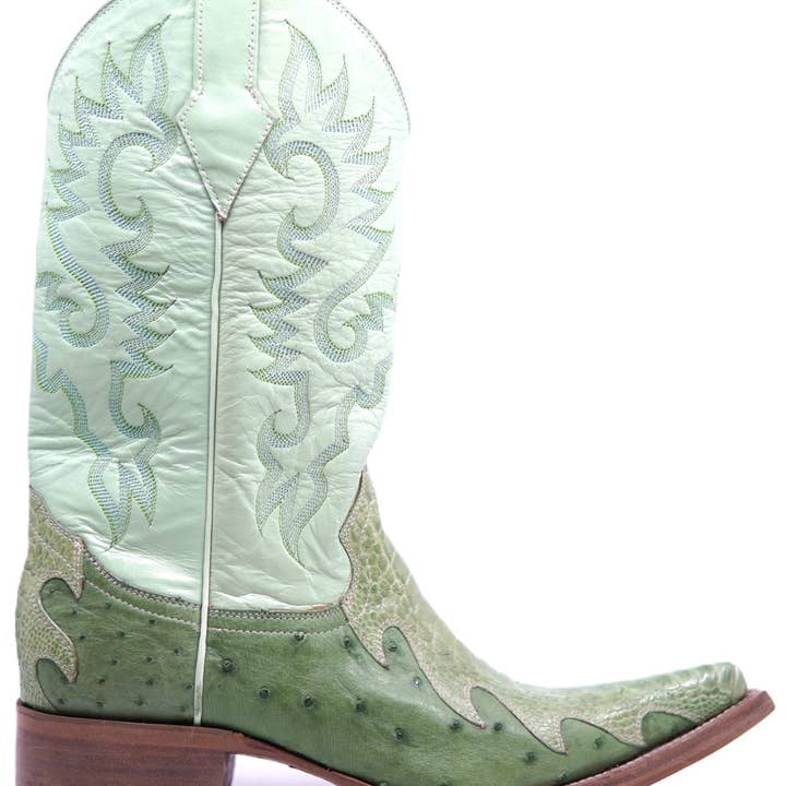 Bottes western à bout pointu en autruche véritable pour la vente par Max Leather Inc.