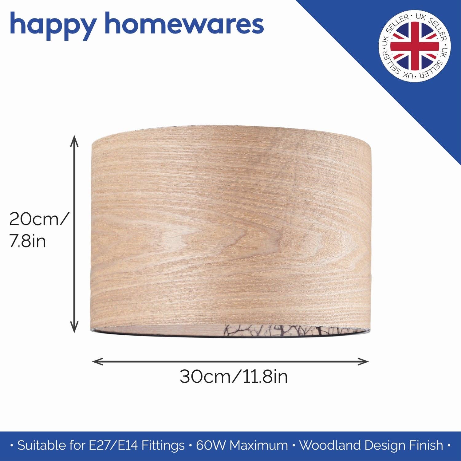 Light Brown Eco Friendly Bamboo Wood Effect Lampshade with Black Woodland Trees Inner Lining for wholesale on Faire5