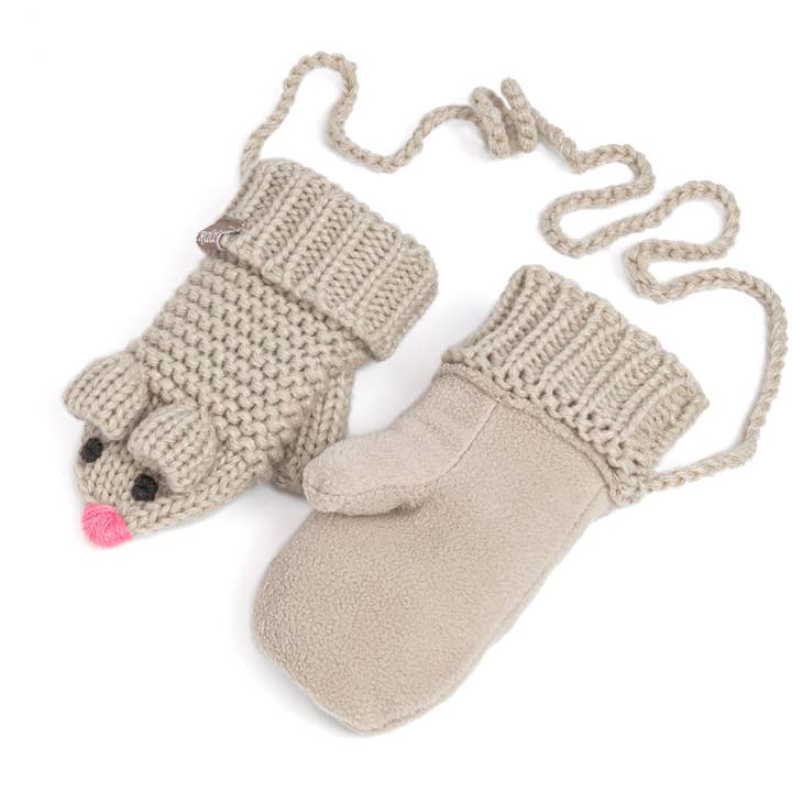 Peppercorn Kids - Wholesale Mittens - Kids - Knitted Mouse Mittens- Toddler / Little Kids - Oat Beige1