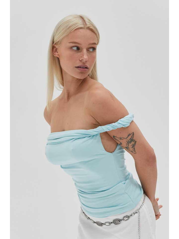 Rebecca Rope Off The Shoulder Top - Blue for wholesale on Faire3
