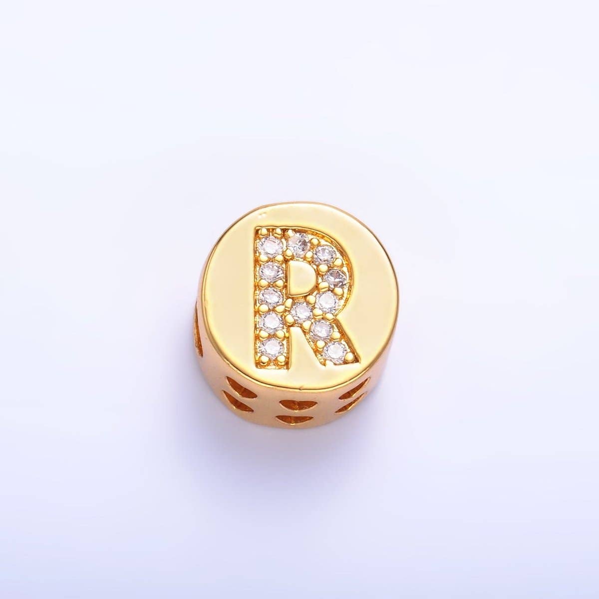 Aim Eternal - Wholesale Beads - 24K Gold Filled Alphabet Letter Micro Paved CZ Round Bead | A1526 - A153817