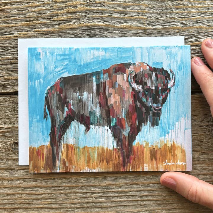 Greeting card of American Bison painting for wholesale by SheilaDunnArt