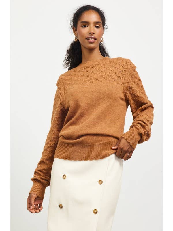 SKIES ARE BLUE - Wholesale Knit Sweater - Women's - Long Sleeve Pointelle Sweater
13