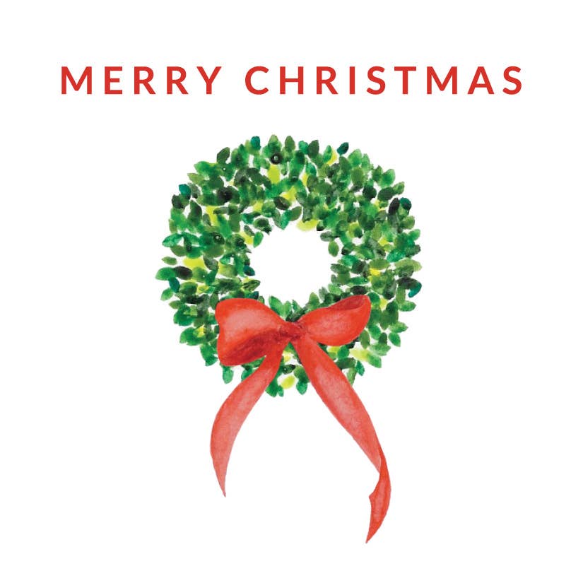 Tiny Tag Co. – Engroshandel Gaveetiket – Akvarel Buksbom krans med Red Bow Gavemærke1