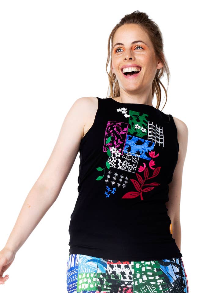 Top bordado preto por atacado de Mamatayoe