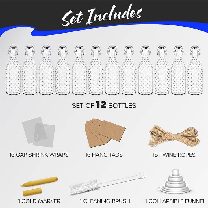 Nevlers - Wholesale Milk/juice bottle - Nevlers 17 oz Dotted Swing Top Bottles (Pack of 12) | Includes Funnel, Brush, Tags and Shrink Wrap8