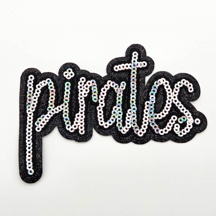 Pirates Silver Sequin HAT/POCKET Patch for wholesale by Trendy Transfers