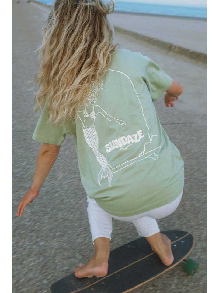 REMOVED BRAND - Wholesale Screen Printed T-Shirt - Women's - Mermaid Tee Sage Green