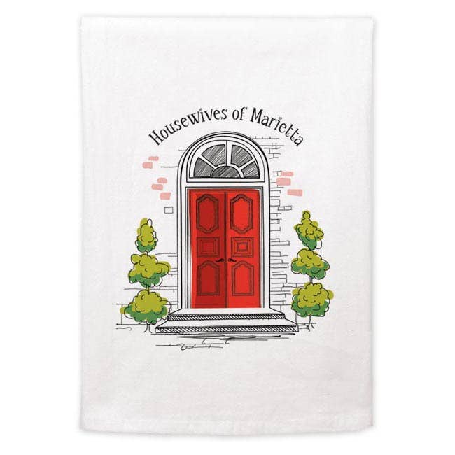 Kitchen Towel - Red door: Housewives of (name drop) for wholesale by Mariasch Studios