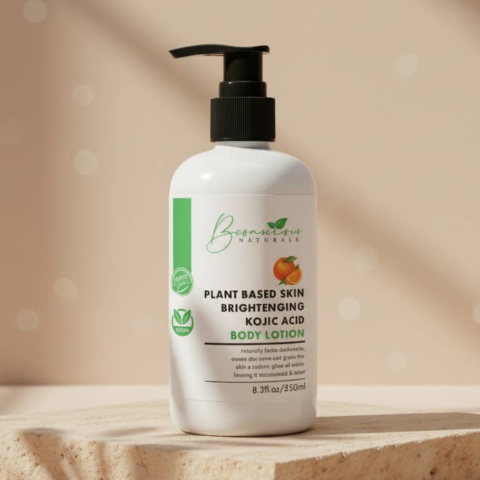 Bconscious Naturals™ Kojic Acid Brightening Body Lotion | Jævn hudtone & støtte til mørke pletter for engroshandel hos bconsciousnaturals