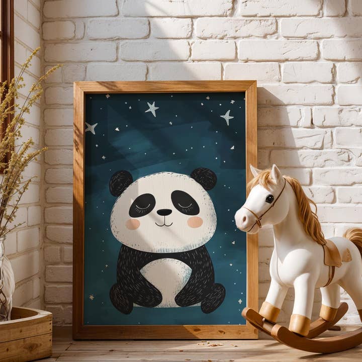 Børneværelseskunst - Søvnig Panda - Nat Himmel for engroshandel hos Artsriver