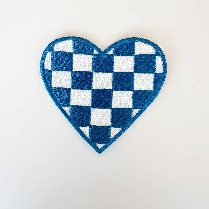 DENVERCO. - Wholesale Patch - Blue & White Checkered Heart Embroidered Iron On Patch