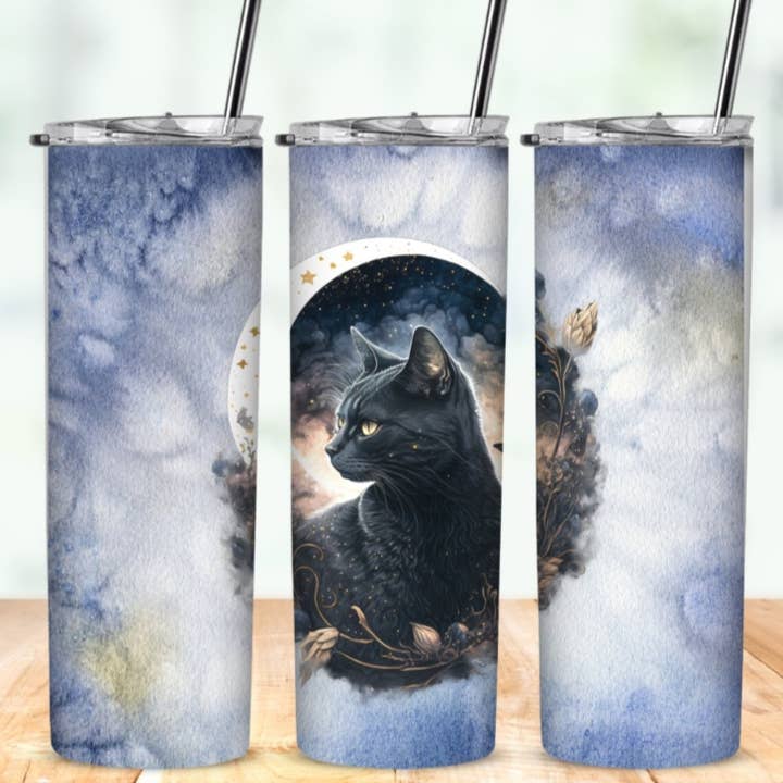 Mystischer Becher mit schwarzer Katze für den Großhandel von Knotted Gypsy Designs