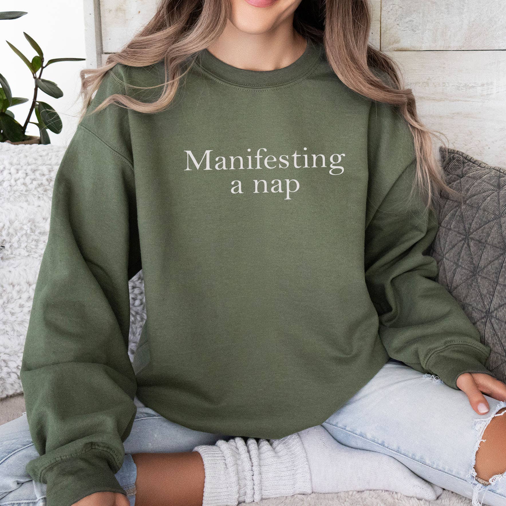 Down Home Tees - Wholesale Graphic Sweatshirt - Women's - Manifesting a Nap Funny Women's Apparel Crewneck Sweatshirt0