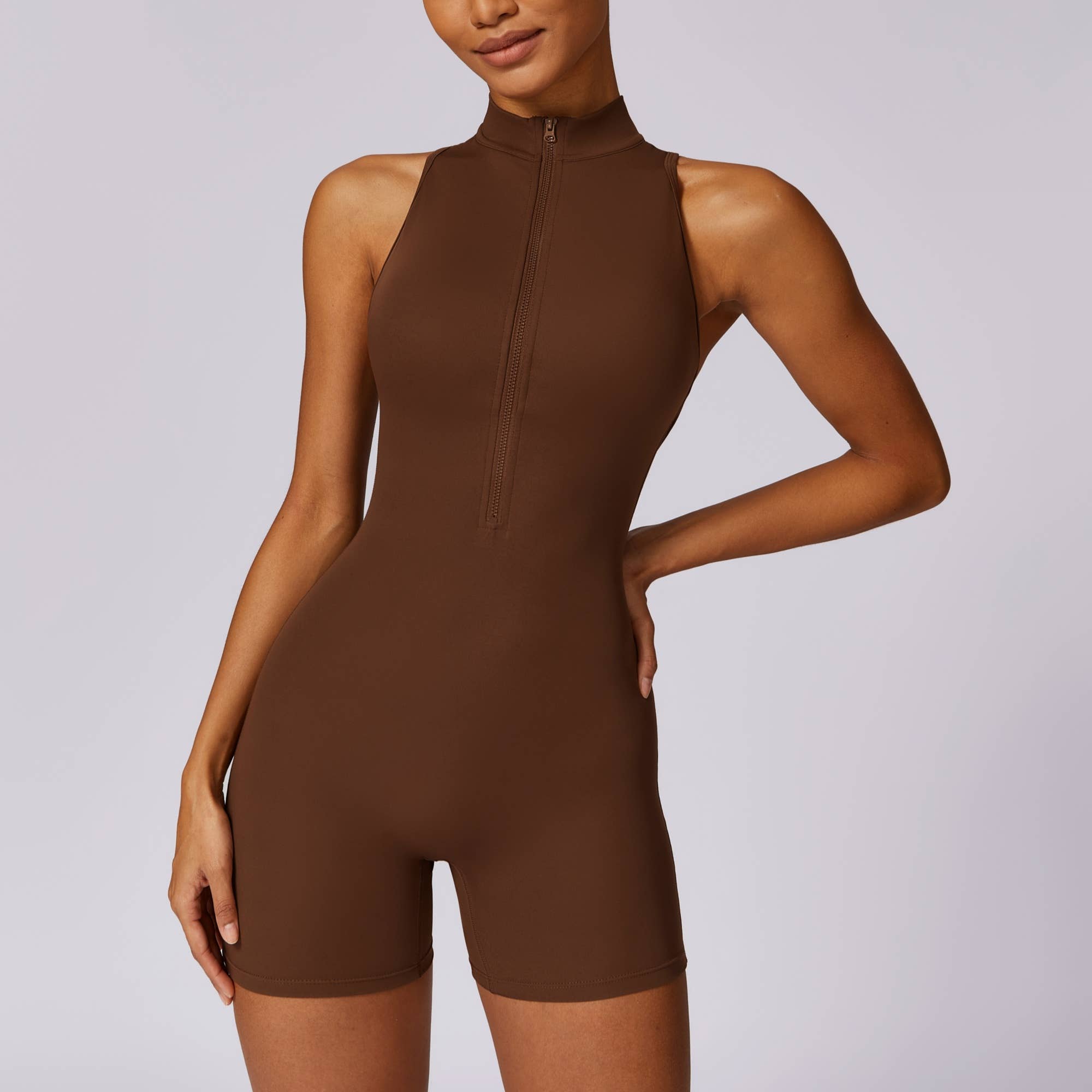 Active by Anna-Kaci - Wholesale Romper - Women's - Sleeveless Zip Front Active Romper with High Neck and Fitted14