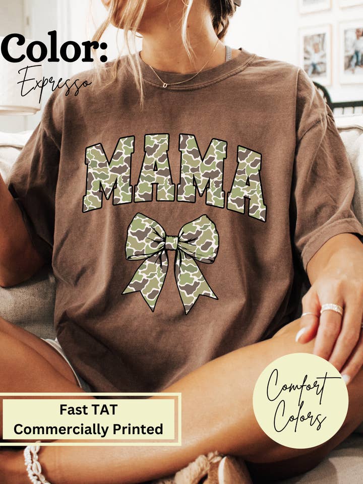 MVP Tee Shop Wholesale - Wholesale T-Shirt (Graphic) - Women's - Mama Camo Bow Comfort Colors Tee