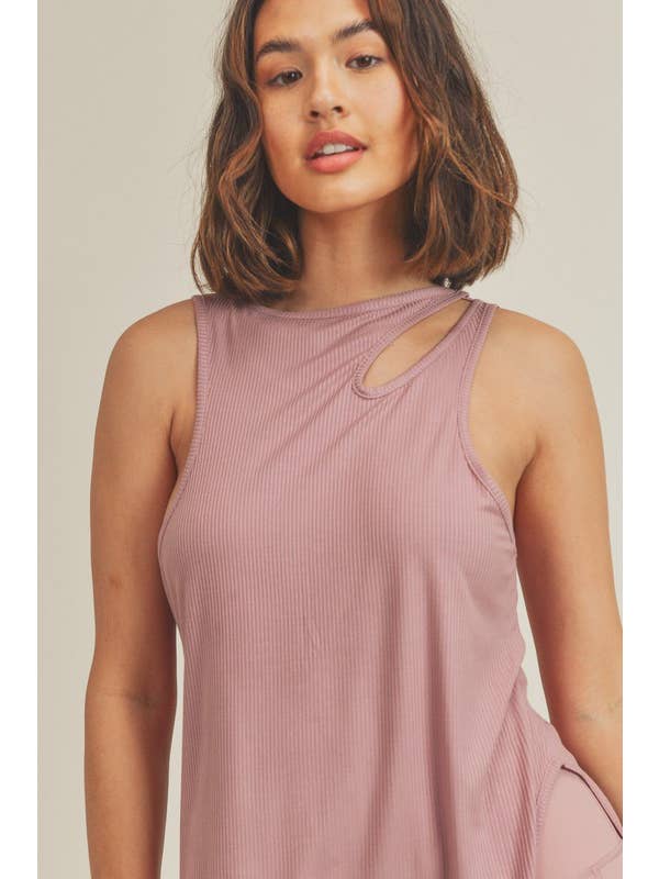 KIMBERLY C - Venta al por mayor Camiseta sin mangas - Mujer - Top sin mangas de canalé ligero con corte asimétrico y aberturas13