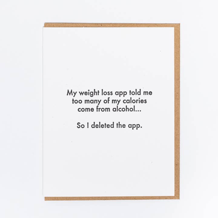 Weight Loss App Greeting Card for wholesale by Lady Pilot Letterpress