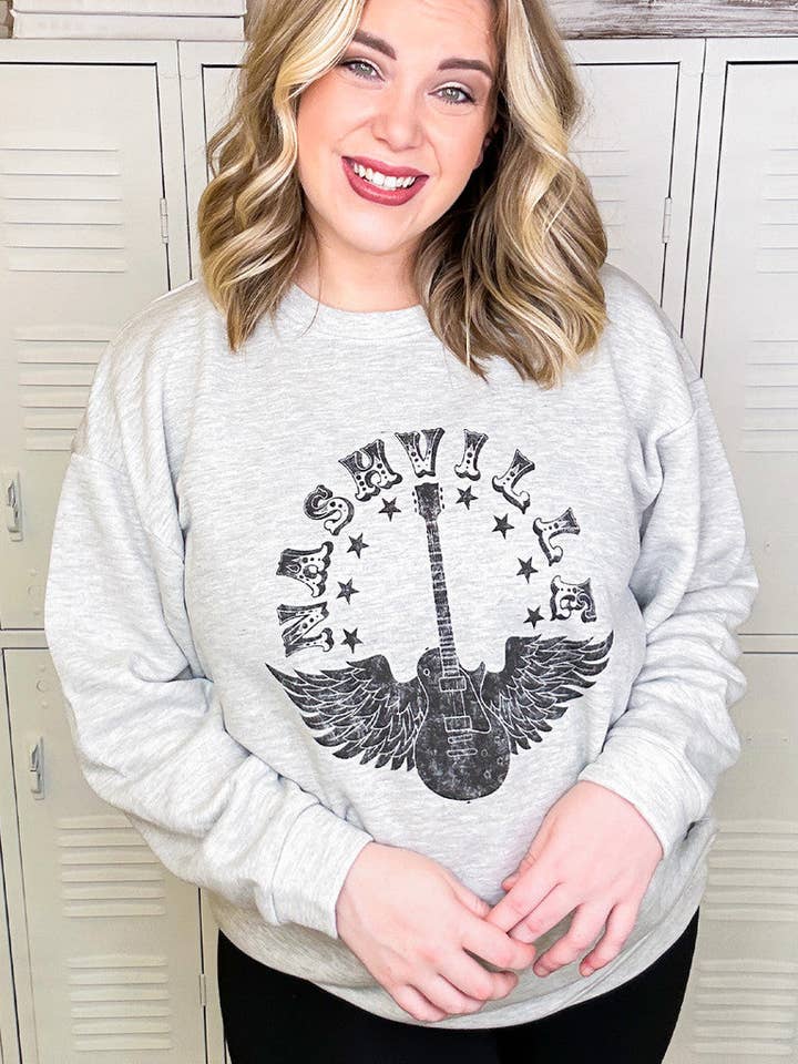 Nashville Guitar Sweatshirt for wholesale by Sugar Stitch