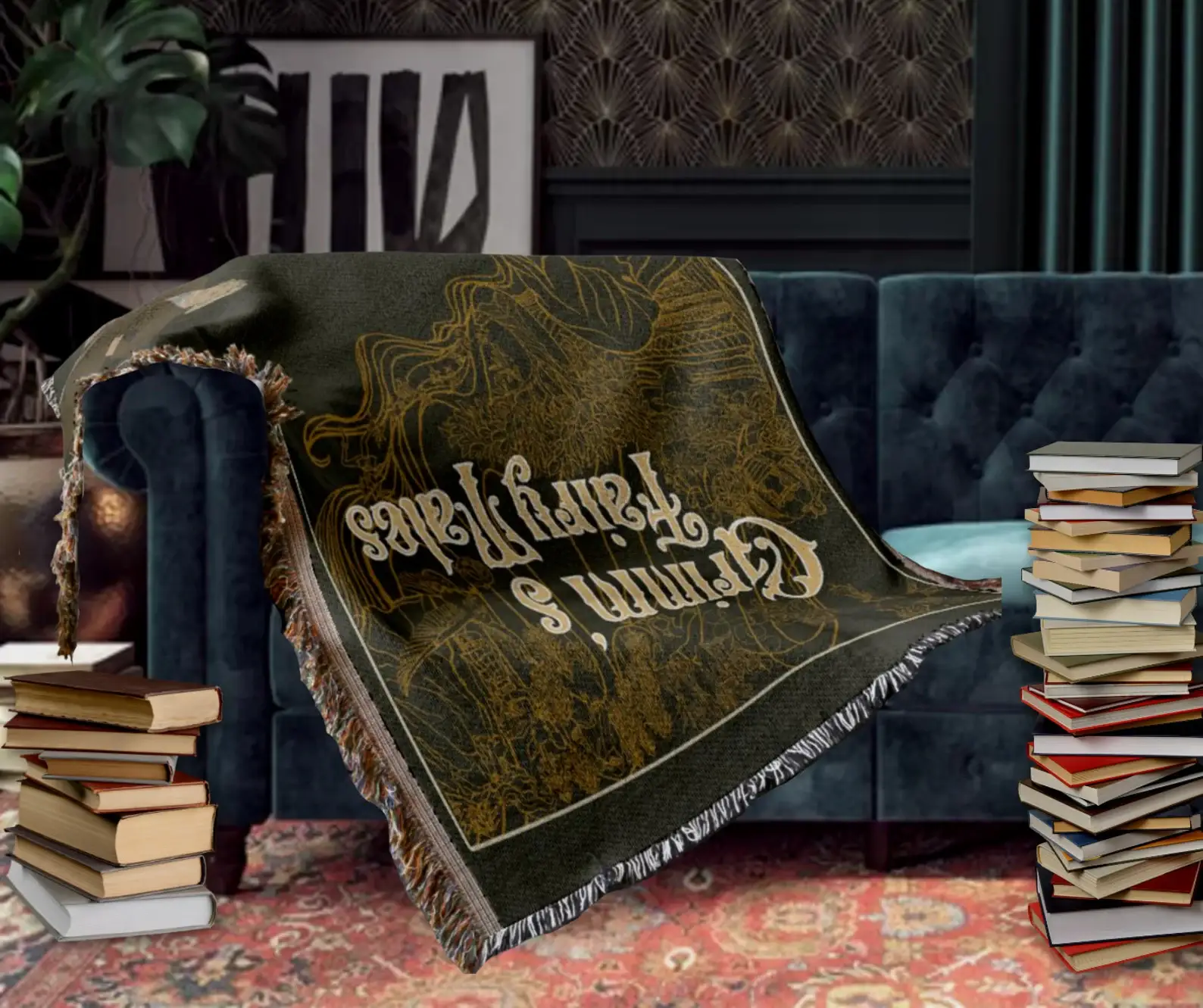 Brown Brothers Grimm Fairytale Woven Afghan Blanket Tapestry Throw for wholesale on Faire1