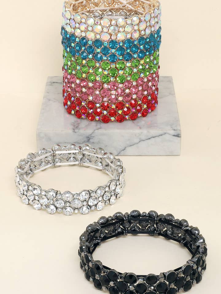 3 Row Crystal Gemstone Circle Cut Cluster Bracelet for wholesale by SP Sophia Collection