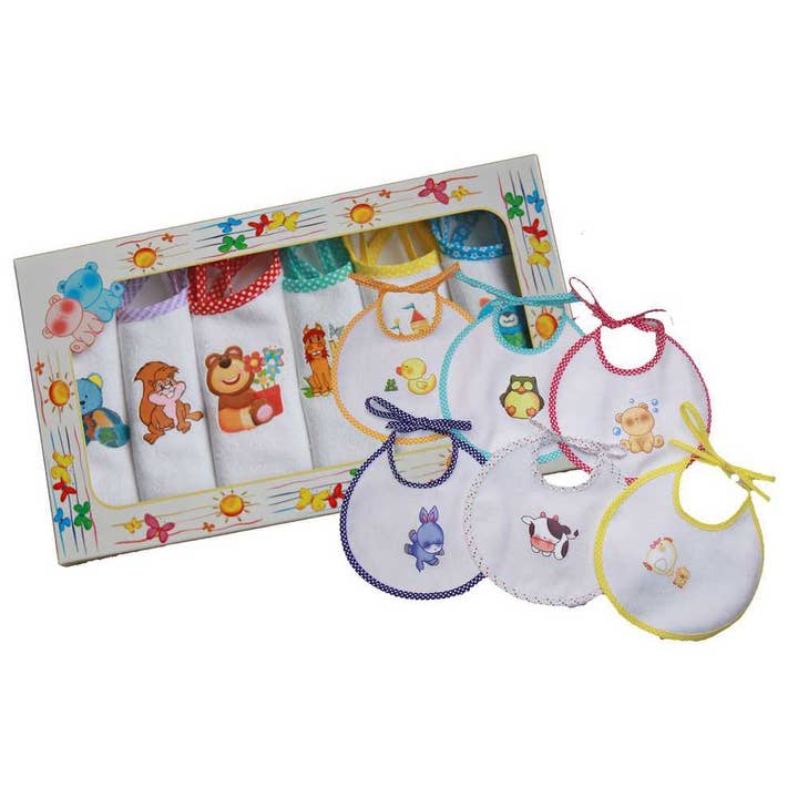 PALLINO pacote com 6 babadores com cadarços estampados por atacado de Almatex srl