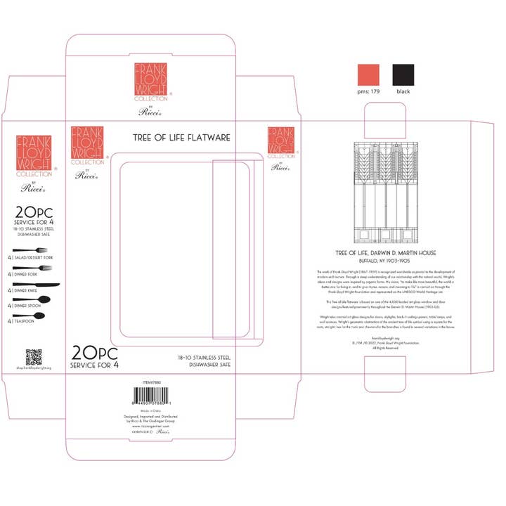 Ricci Argentieri - Wholesale Cutlery set - Frank Lloyd Wright 18/10 Tree of Life 20 Piece Flatware Set3