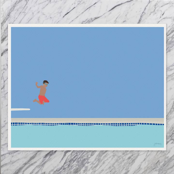 Jorey Hurley - Wholesale Art Print - Boy Jumping Into Swimming Pool Art Print. Unframed. 150713.