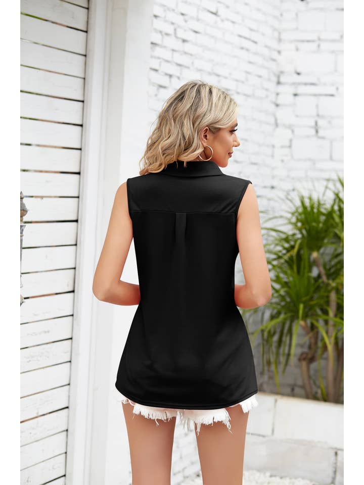 YNIQUE – Engroshandel Bluse - Dame – Kvinders ærmeløse toppe V-hals poloshirts løs afslappet tank17