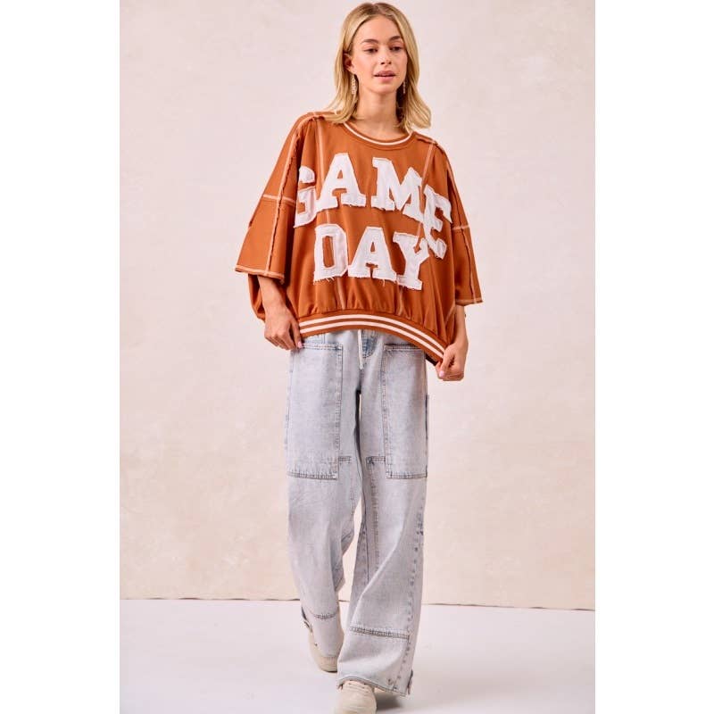 IVE - Wholesale Knit Top - Women's - Gameday Patchwork Stitch Detail French Terry Top4