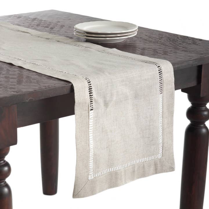 Fennco Styles - Vendita all'ingrosso Runner - Runner da tavola in misto lino con orlo a giorno