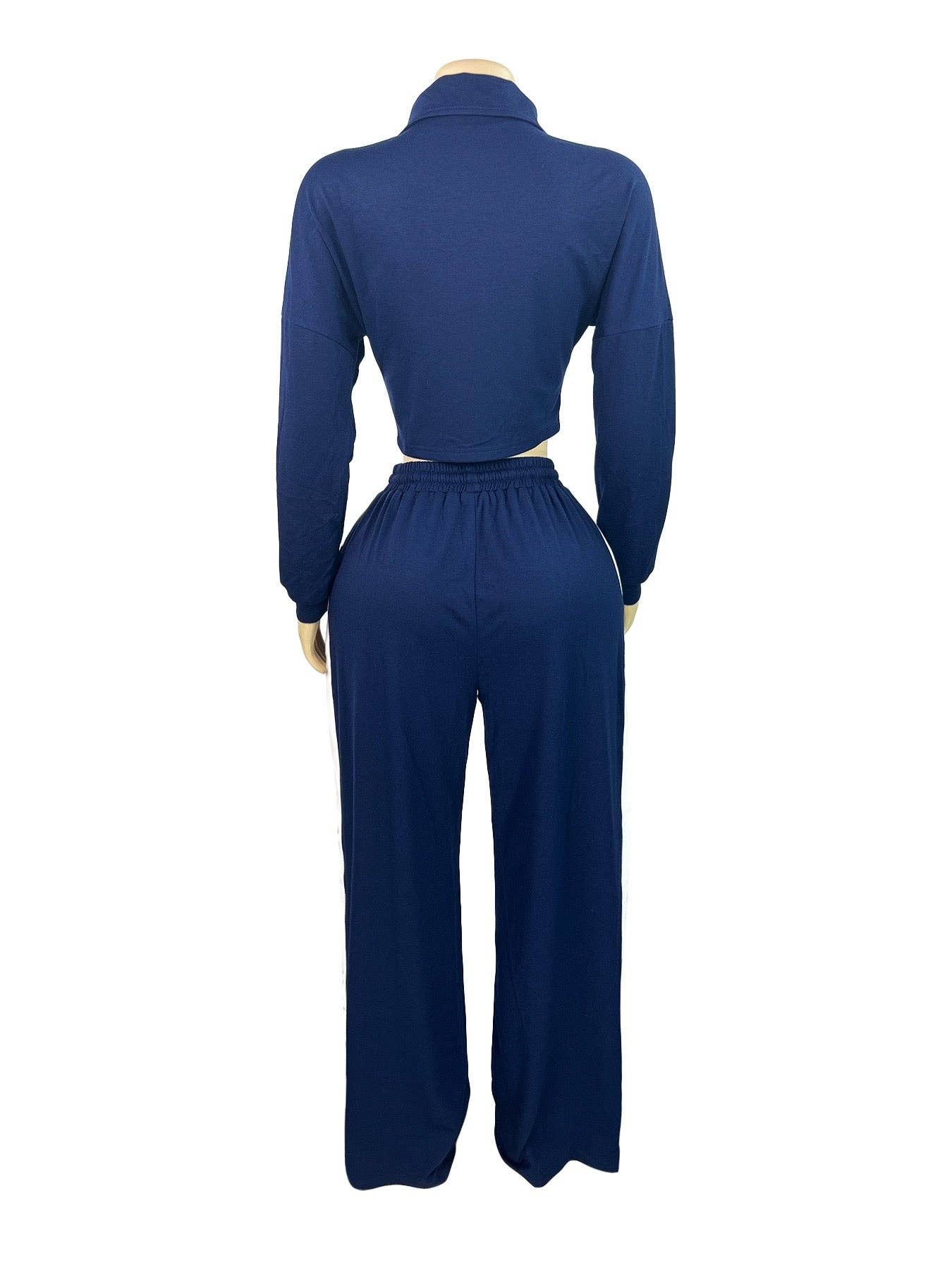 MB Fashion Wholesale - Wholesale Lounge Set - Women's - MB FASHION Zip-Up Contrast Stripe Two-Piece Lounge Set 50398