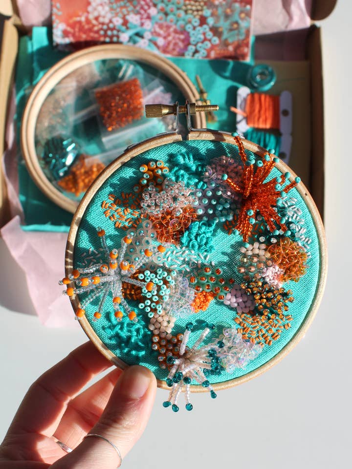 Beaded Embroidery Kit In Turquoise for wholesale by Imogen Melissa