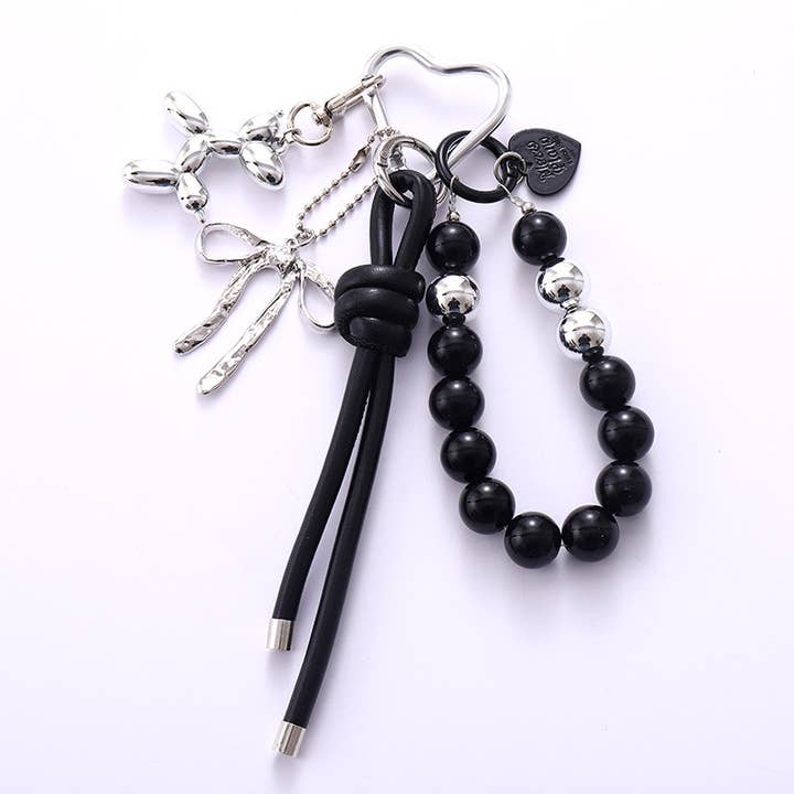 Ornaments-Black cord bead herat shiny dog bow heart hook for wholesale by Eagle Crest Industries Inc.