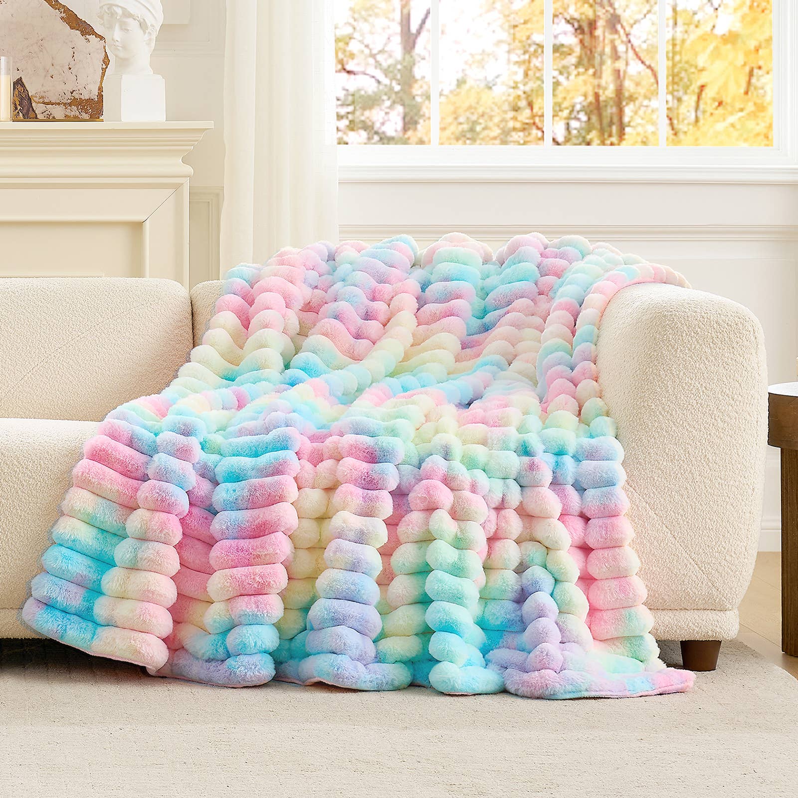 DreamValley - Wholesale Throw Blanket - CB Striped Faux Fur Warm Plush Throw Blanket, Tie-dye Color17