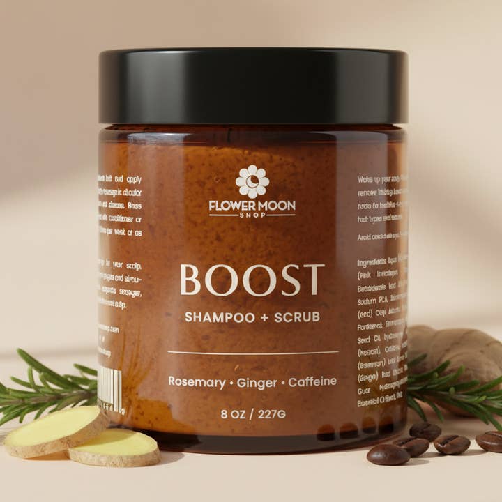Rosemary, Ginger, Caffeine (Boost) Scalp Scrub and Shampoo for wholesale by Flower Moon Shop