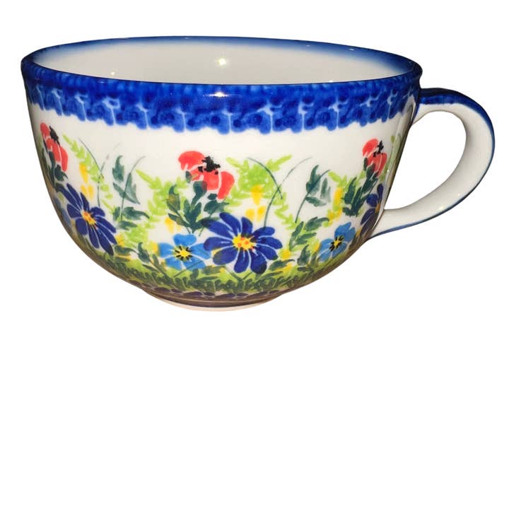 Tasse à latte en poterie polonaise de 18 onces Daisy pour la vente par Lidia's Polish Pottery, Inc.