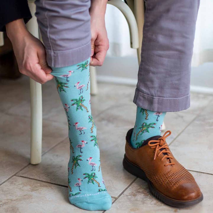 The Royal Standard - Wholesale Socks - Men's - Men's Christmas Flamingo Socks Blue/Green/Pink One Size
