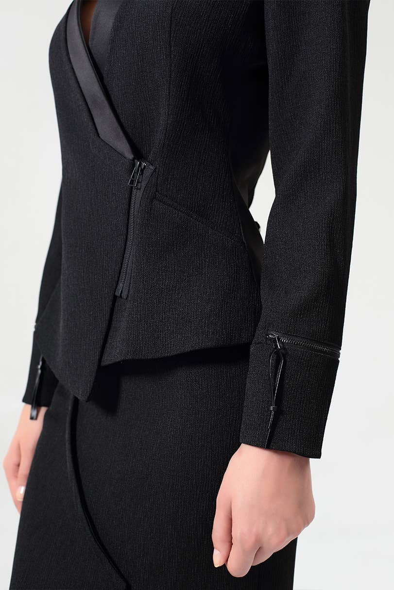 Sort Struktureret jakke i to materialer med lynlåse for engroshandel på Faire1