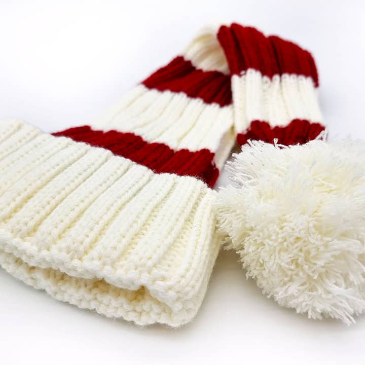 Snazzy Santa – wholesale Beanie – Unisex – Coarse Knitted Santa Hat - White and Red Stripes3
