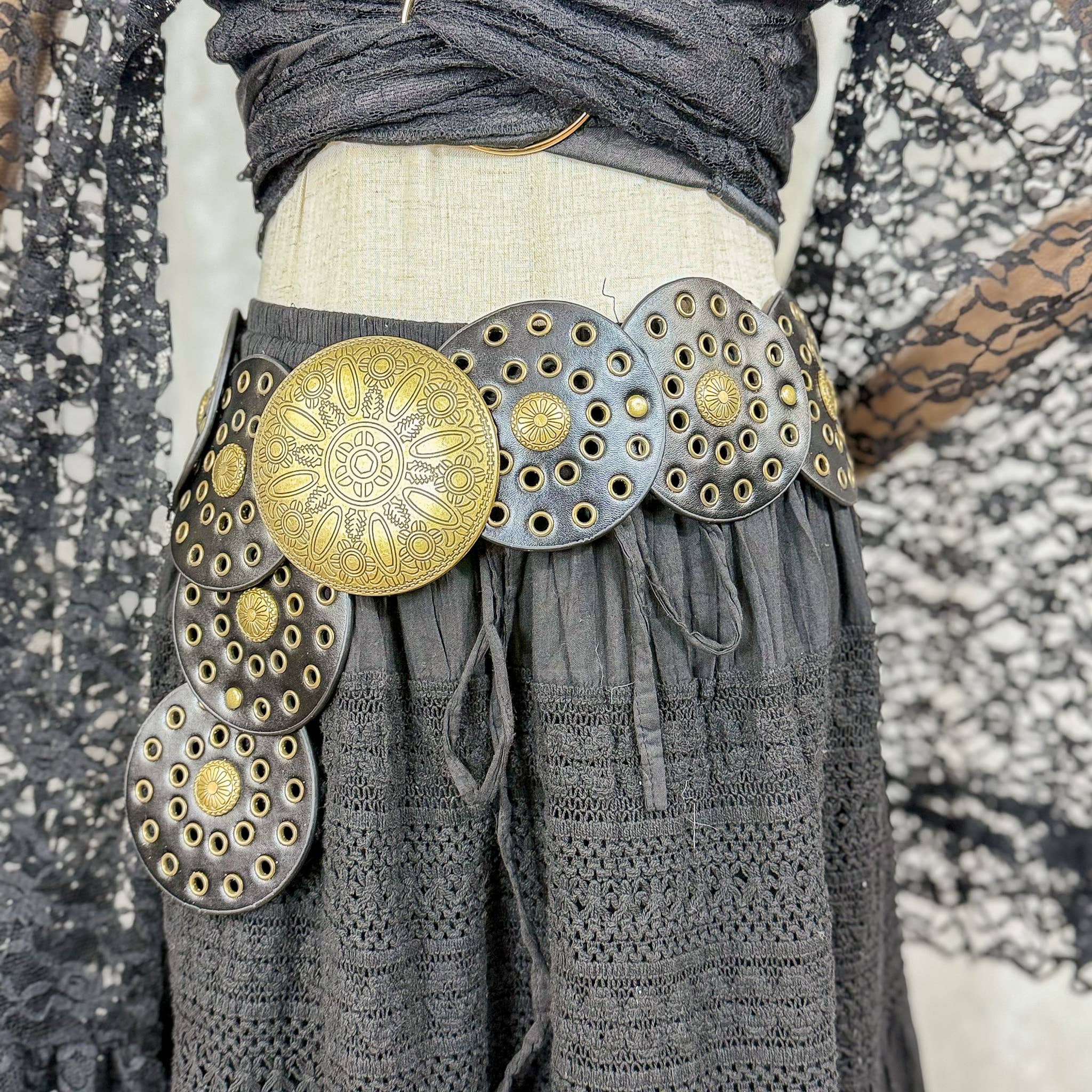 Karma Nepal Crafts - Wholesale Belt - Women's - Boho Big Disc Studded  90s Vintage Vibe Belts0