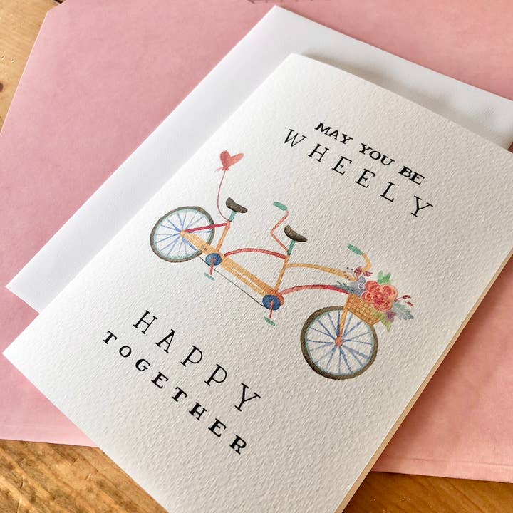 kenziecards - Wholesale Love card - Wedding – “Wheely Happy Together” PunnyTandem Bike Card1