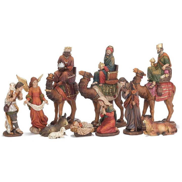 11 PIECE NATIVITY SET WITH WISE MEN ON CAMELS for wholesale by Cottage Garden