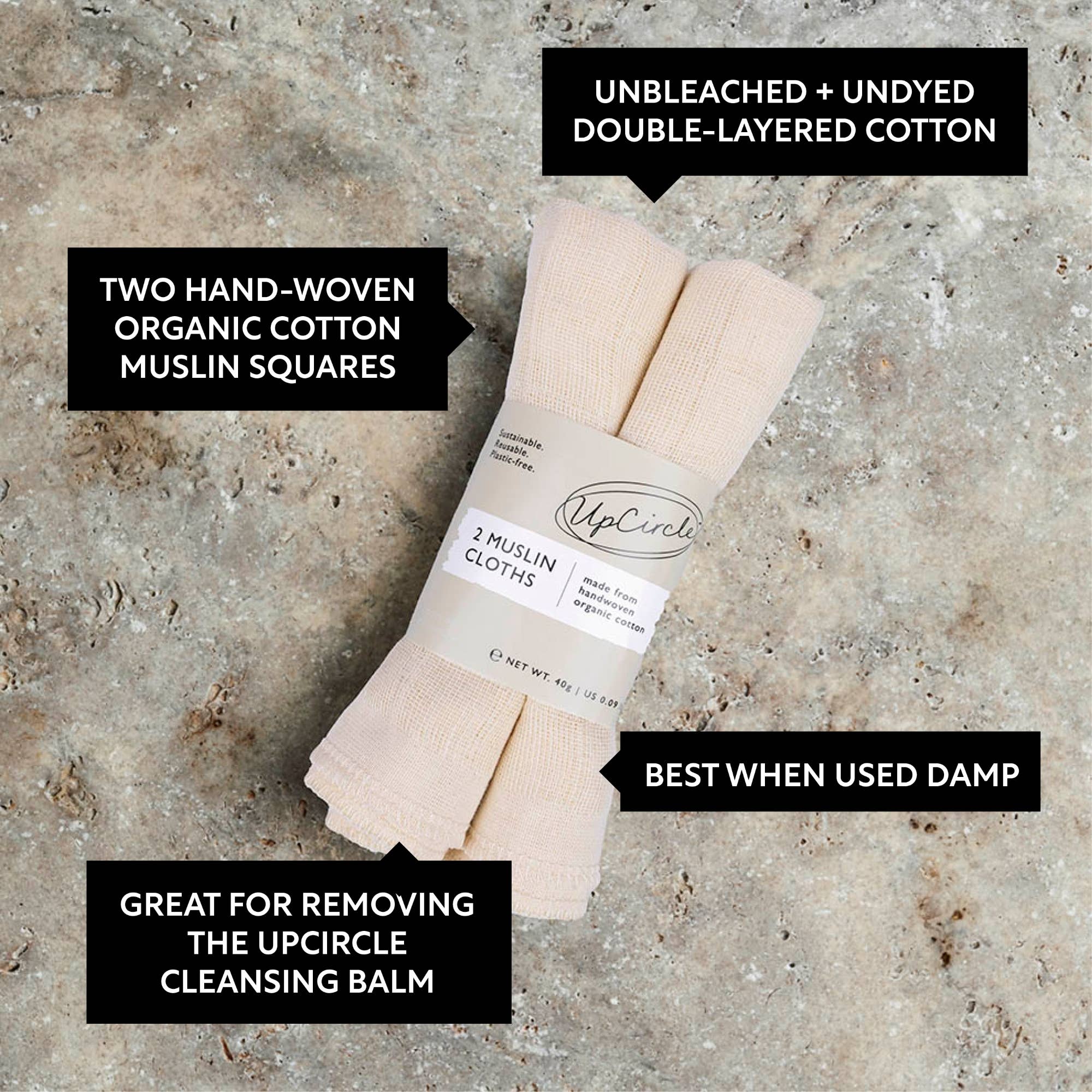 UpCircle USA - Wholesale Wash Cloth - Organic Sustainable Unbleached Reusable Muslin Cloths2