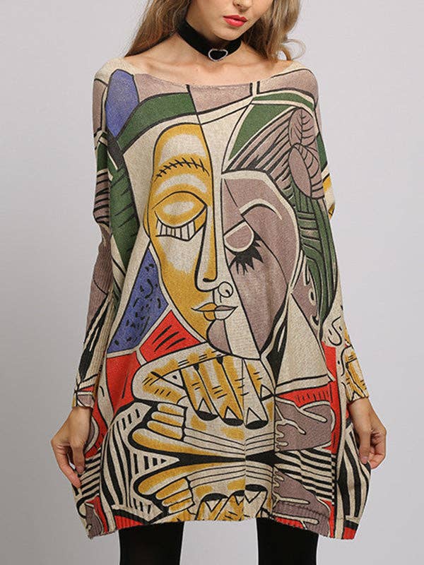 UZ Wholesale Store – wholesale Tunic sweater – Women’s – Figure Printed Long Sleeves Loose Boat Neck Knitwear11