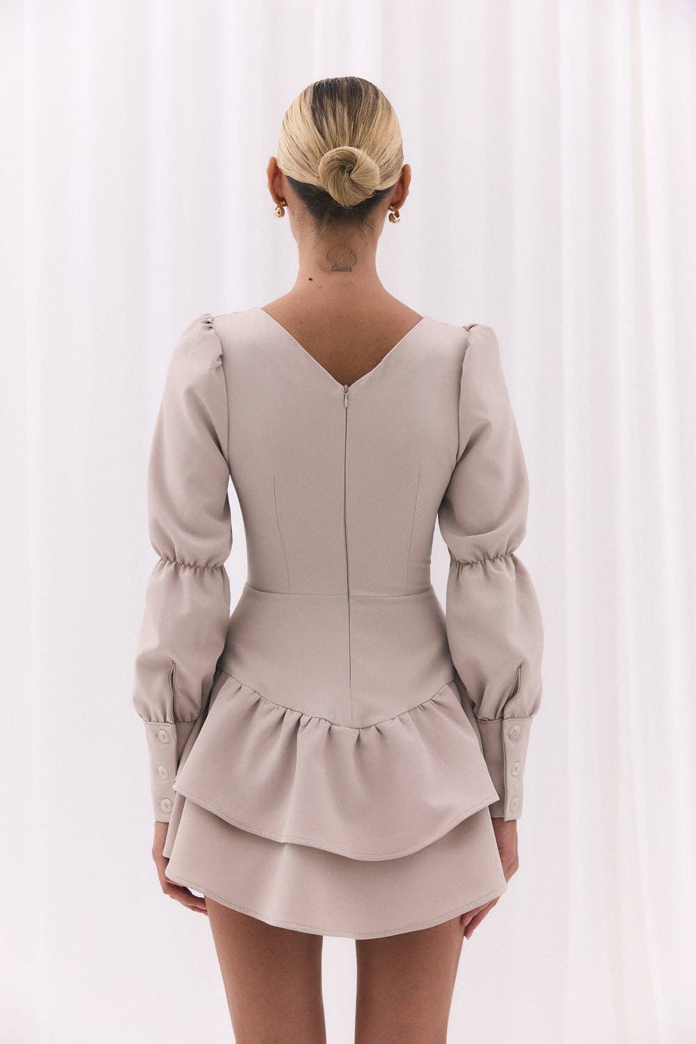 Azuri Fashion Group - Wholesale Dress - Women's - Beige dress with puffy sleeves5