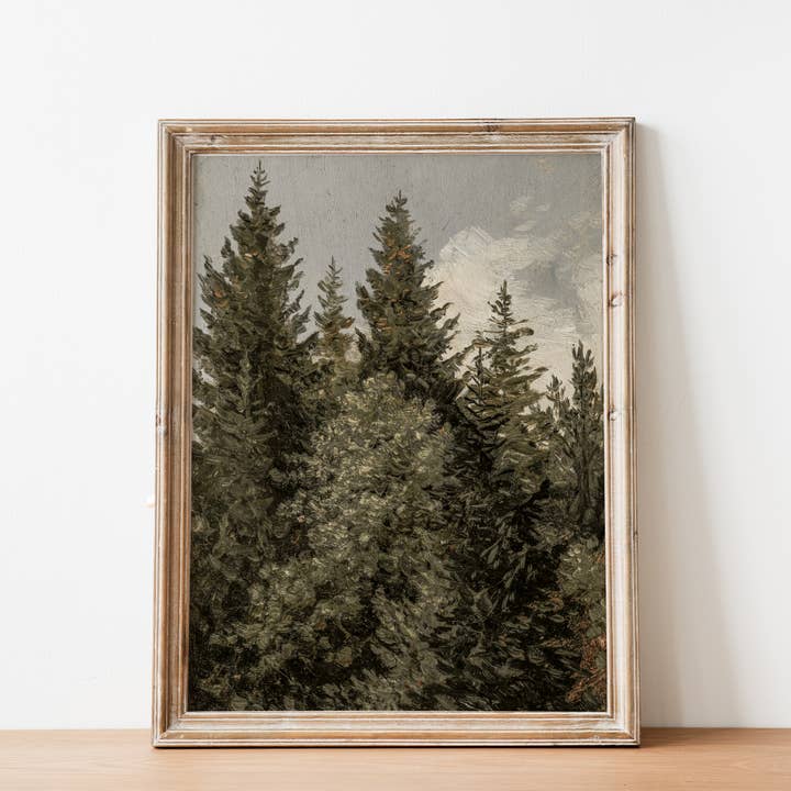 Sugar & Canvas - Wholesale Art Print - Vintage Fir Trees Landscape Art Print VP2051