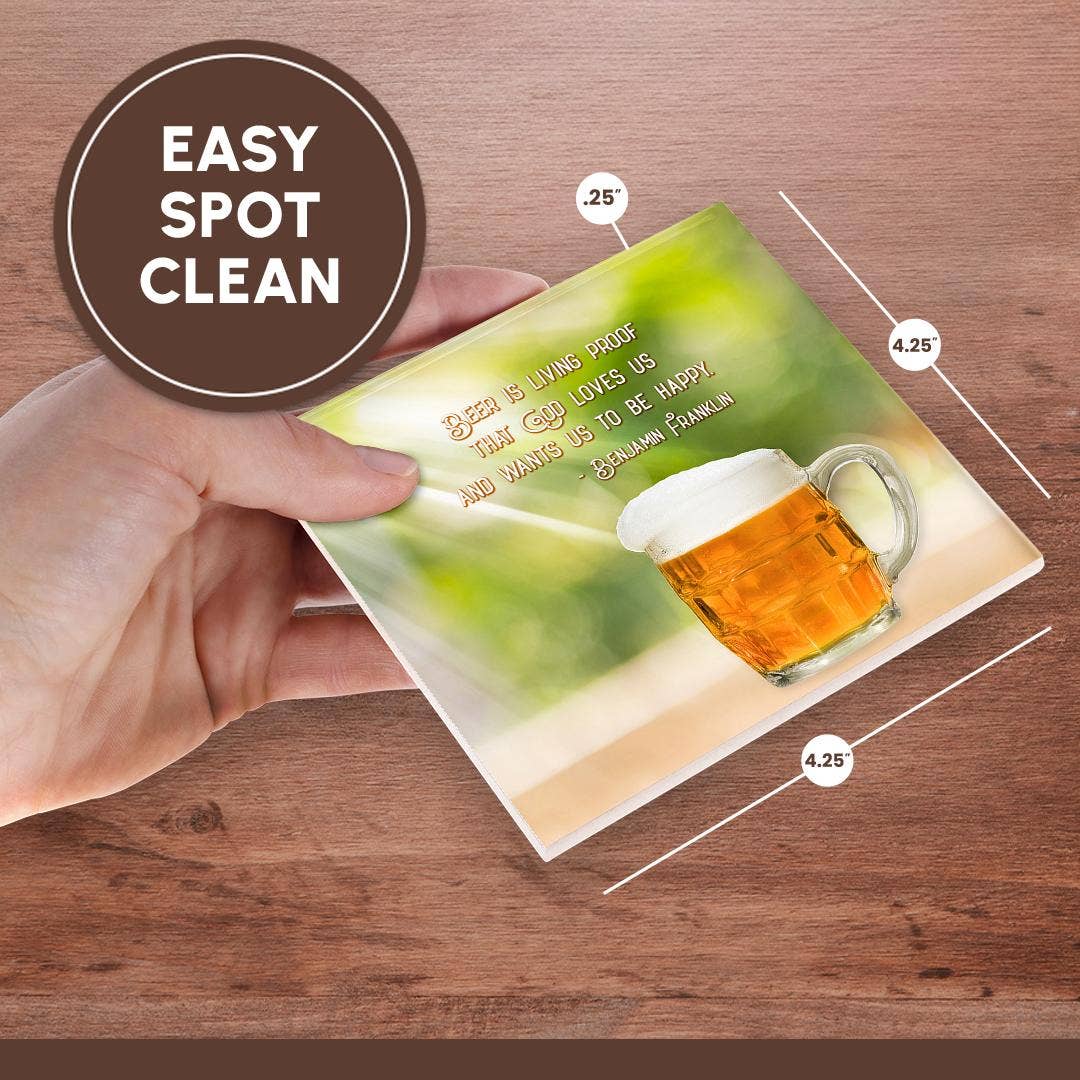 3dRose - Wholesale Coasters - 3dRose, Sunrays, beer mug. Beer is living proof that God loves us. Franklin, Coaster6