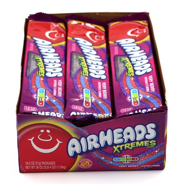 Grandpa Joe's Candy Shop – wholesale Gummy – Airheads Xtremes Very Berry Candy Belts 2oz, 18ct1